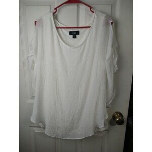 AGB Woman XL White Blouse Bodycon Tank Cap Slit Sleeve  Sheer Lined Lagenlook...